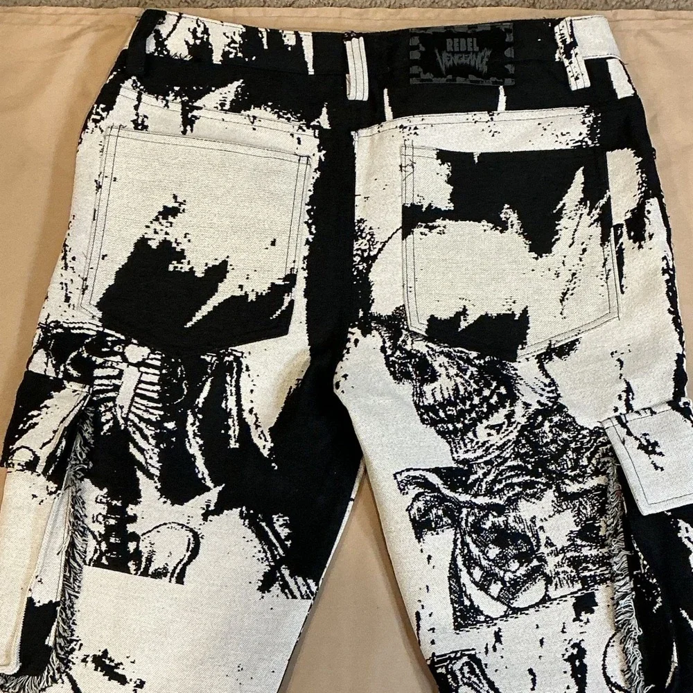 Rebel Vengeance‎ Skeleton Pants Mens 30x32 Graphic Cargo Goth Y2K Streetwear NEW